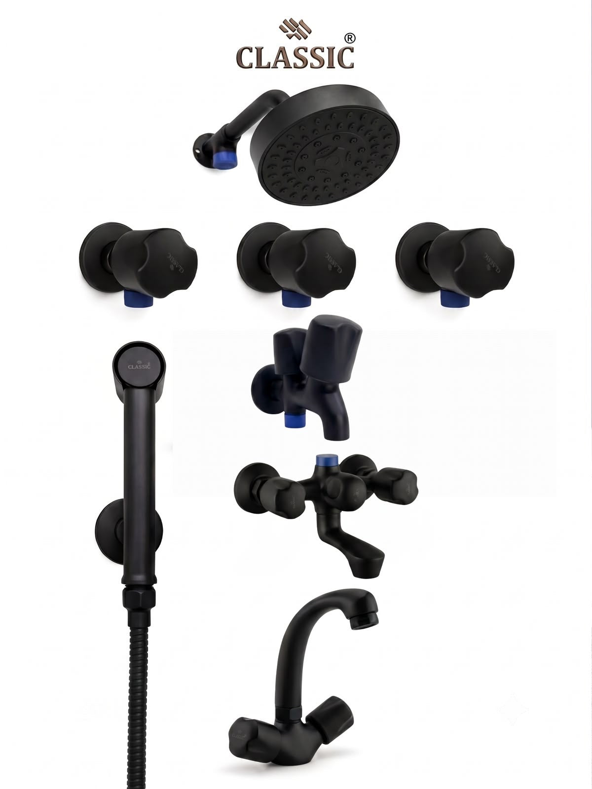 Classic Matt Black Profit Knob Shower Set