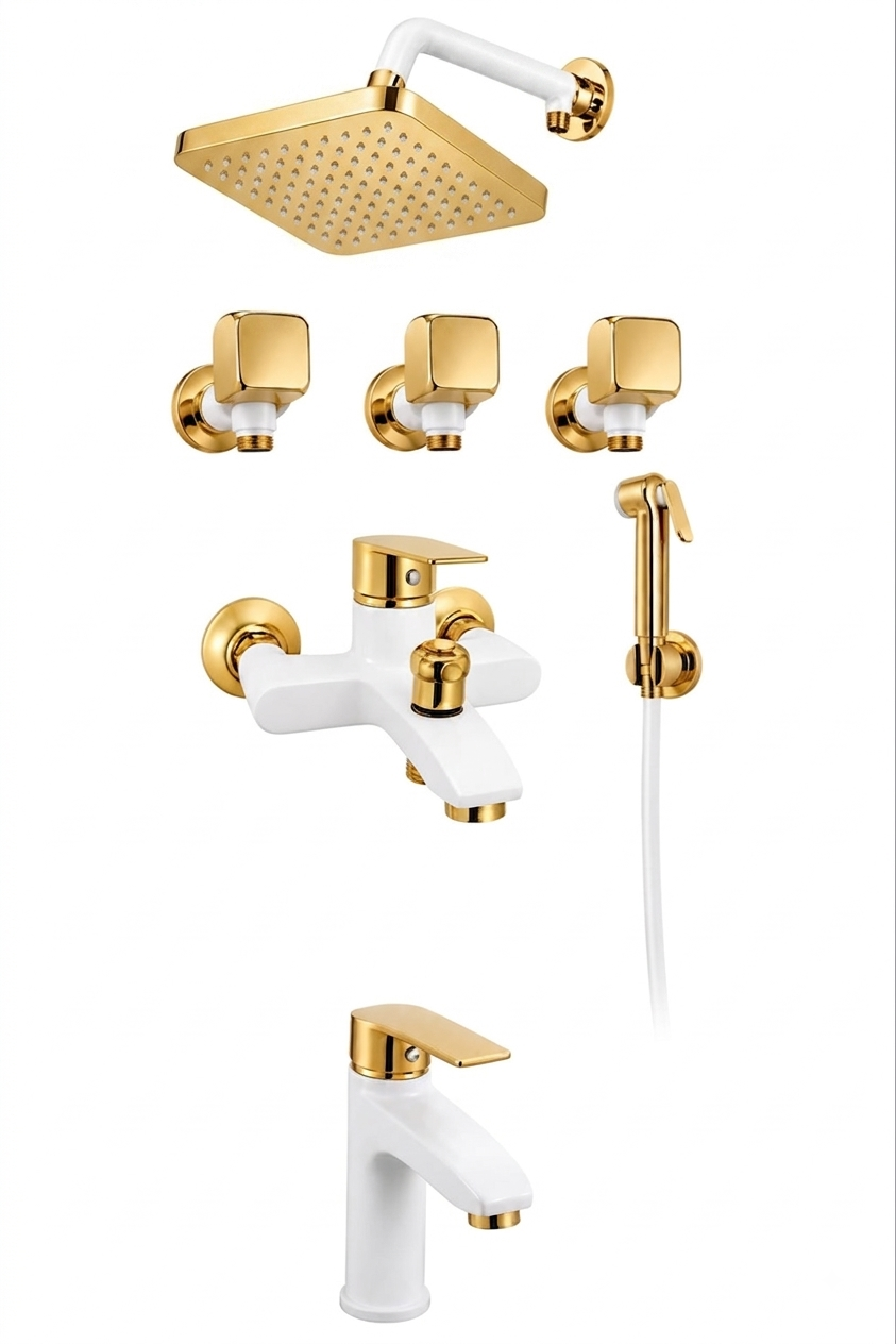 Classic White & Gold Shower Set